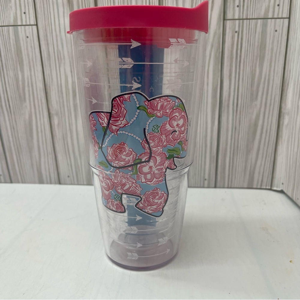 Tervis Tumbler Travel Cup 24 oz Simply Southern Elephant Floral With Pink Lid